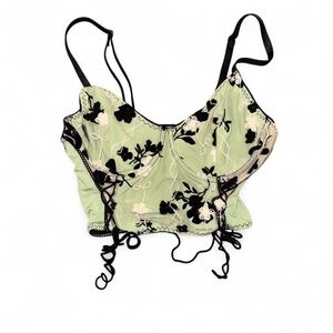mint green floral lace corset top